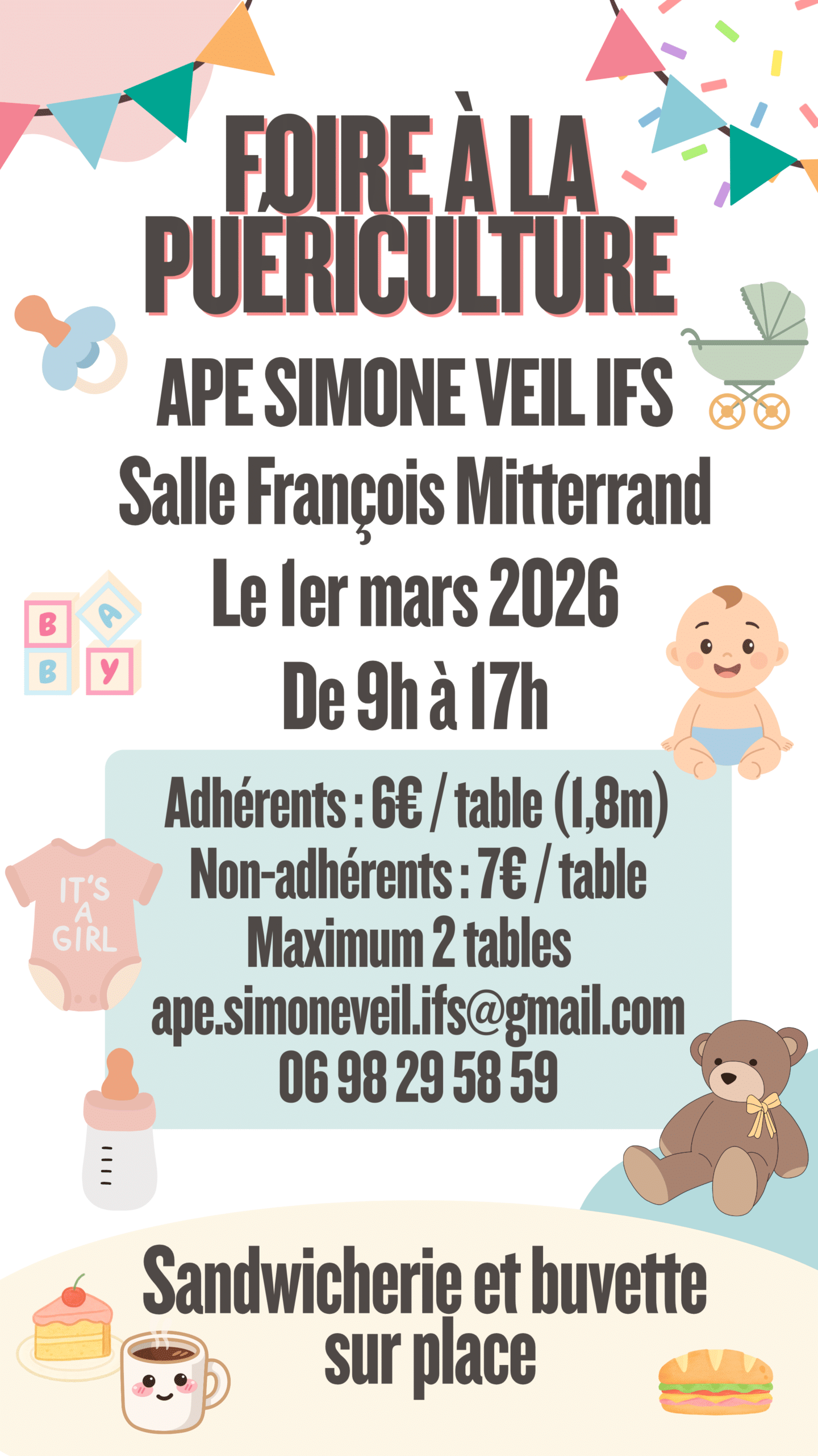 affiche 1 03 2026 foire puericulture 1 03 2026 APE S VEIL